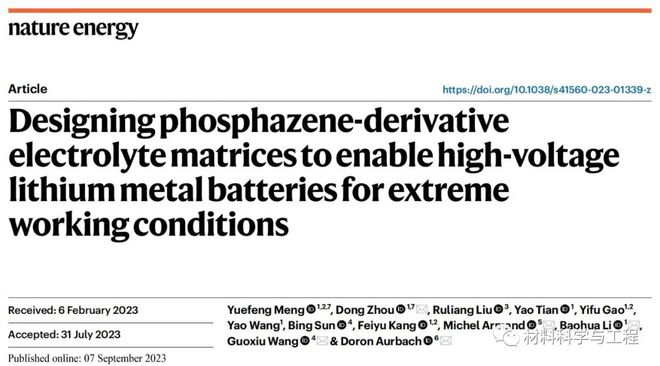 必威清华大学《Nature Energy》：磷腈衍生物电解质实现高压锂金属电池在(图1)